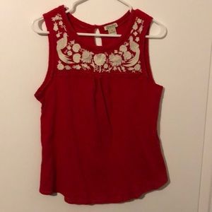 Lucky Brand red sleeveless embroidered top